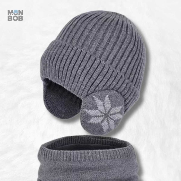 Bonnet enfant avec écharpe gris, accessoire chaud et stylé