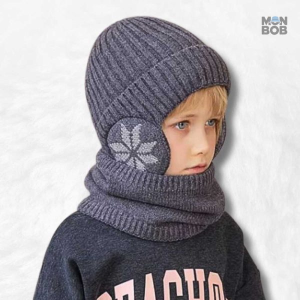 Écharpe grise assortie au bonnet pour enfant, confort optimal