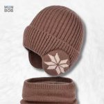 Bonnet enfant marron avec écharpe assortie