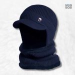 Bonnet bleu et écharpe pour homme, style classique
