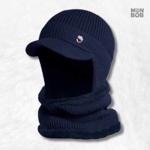 Bonnet bleu et écharpe pour homme, style classique
