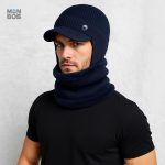 Écharpe et bonnet homme en bleu, ensemble tendance