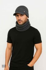 Ensemble bonnet et écharpe homme, coloris gris chic