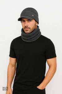 Ensemble bonnet et écharpe homme, coloris gris chic