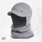 Bonnet et écharpe homme gris clair en laine douce