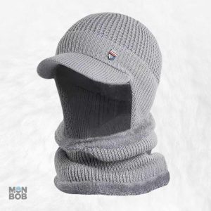Bonnet et écharpe homme gris clair en laine douce
