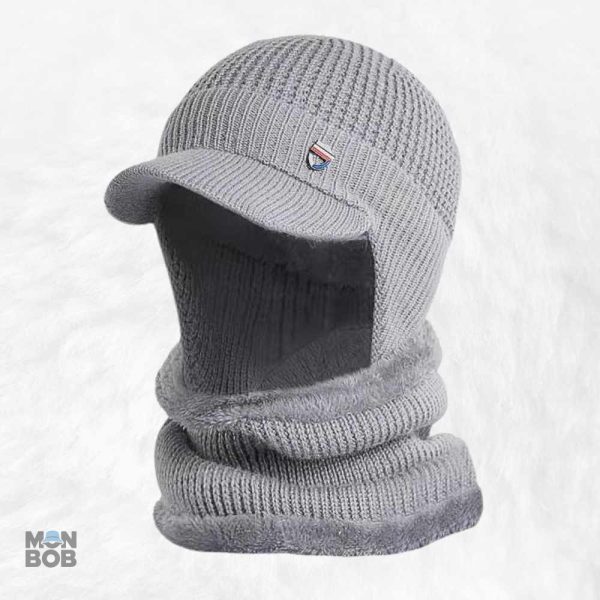 Bonnet et écharpe homme gris clair en laine douce