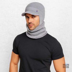 Accessoires homme en gris clair : bonnet et écharpe assortis