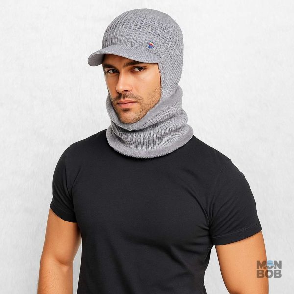 Accessoires homme en gris clair : bonnet et écharpe assortis