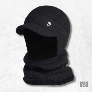 Bonnet et écharpe pour homme en noir
