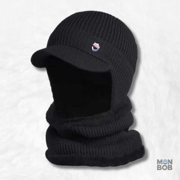 Bonnet et écharpe pour homme en noir