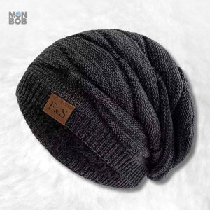 Bonnet long tombant noir pour homme