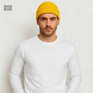 Accessoire mode masculin : Bonnet jaune pour l'hiver