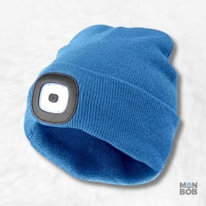 Bonnet bleu avec lampe frontale intégrée pour éclairage pratique