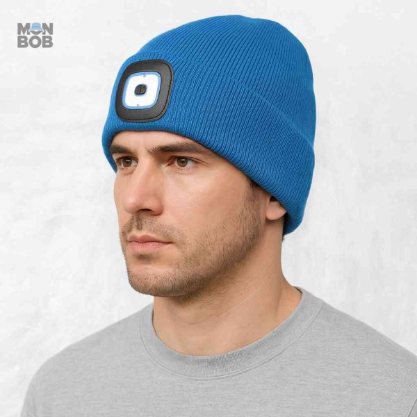 Bonnet avec lampe frontale, couleur bleue, idéal pour les activités nocturnes
