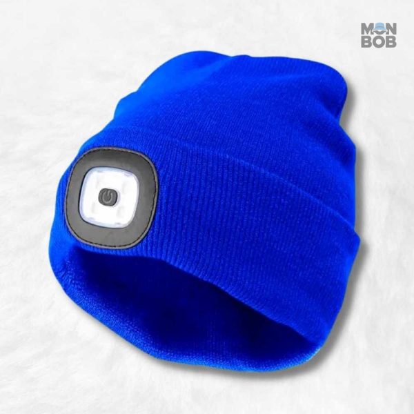 Bonnet bleu marine avec lampe frontale intégrée