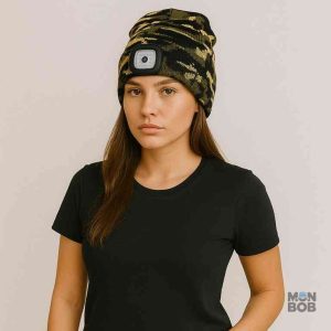 Bonnet avec lampe LED, motif camouflage pour activités nocturnes