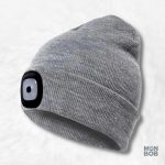 Bonnet gris avec lampe frontale intégrée pour éclairage pratique