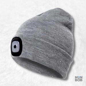 Bonnet gris avec lampe frontale intégrée pour éclairage pratique