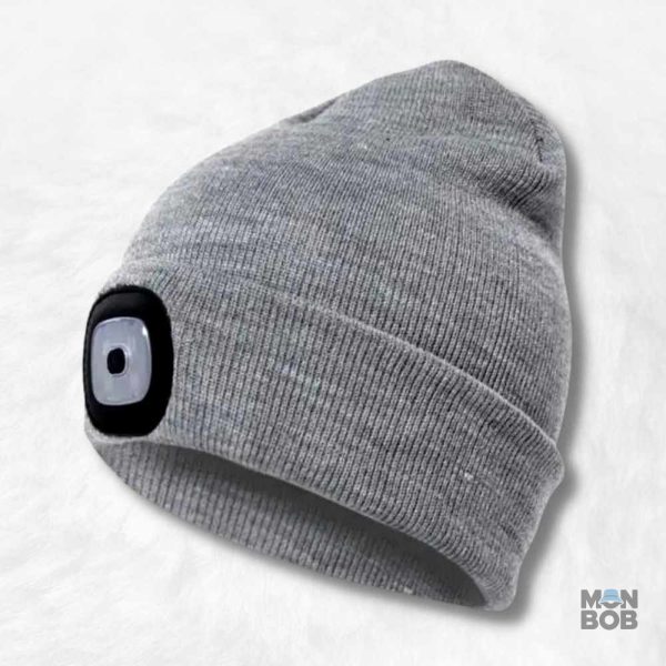 Bonnet gris avec lampe frontale intégrée pour éclairage pratique