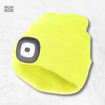 Bonnet fluo jaune avec lampe frontale intégrée