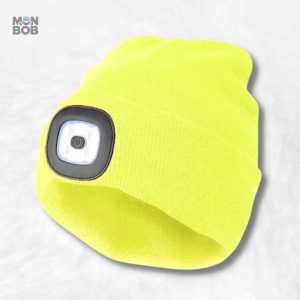 Bonnet fluo jaune avec lampe frontale intégrée