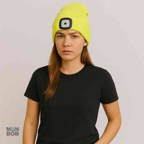Bonnet lumineux jaune fluo pour activités nocturnes