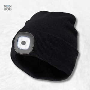 Bonnet noir avec lampe frontale intégrée pour éclairage pratique