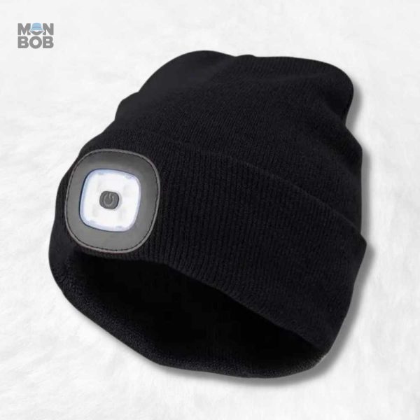 Bonnet noir avec lampe frontale intégrée pour éclairage pratique