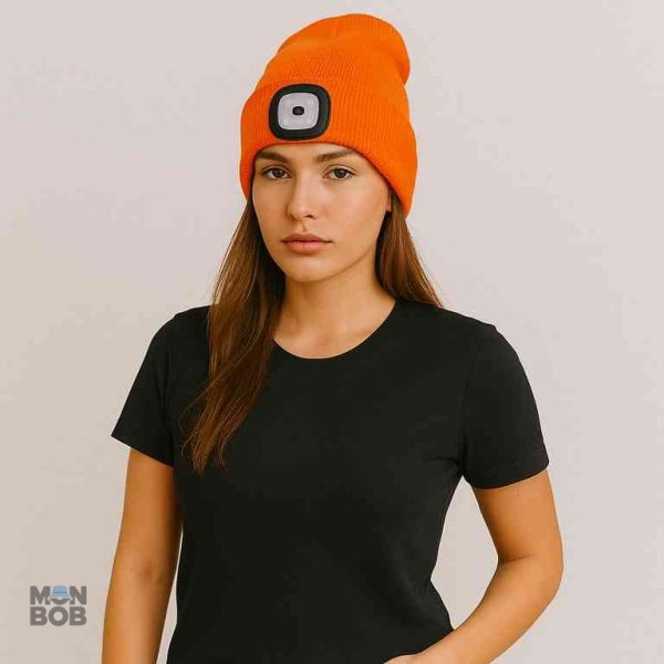 Accessoire de marche ou camping, bonnet lumineux en couleur orange
