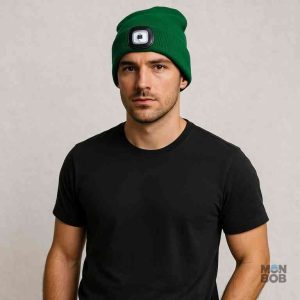 Accessoire lumineux : bonnet vert avec lampe frontale pour activités nocturnes