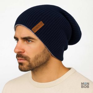 Bonnet homme noir en version longue, style décontracté et tendance
