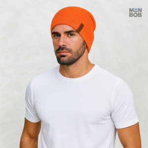 Accessoire mode : bonnet orange fluo longue taille