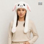 Bonnet avec oreilles animées en forme de lapin, original et fun