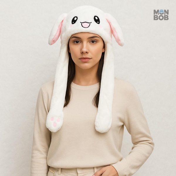 Bonnet avec oreilles animées en forme de lapin, original et fun