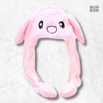 Bonnet lapin rose avec oreilles mobiles amusantes