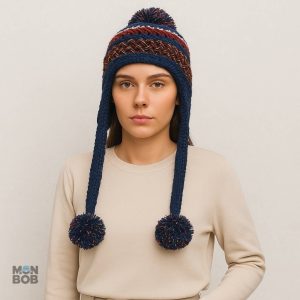 Accessoire en laine, bonnet péruvien bleu pour l'hiver