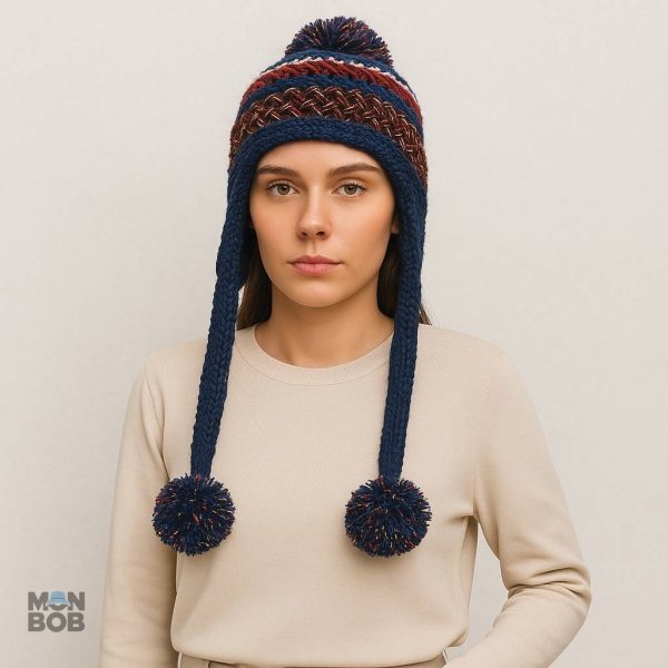 Accessoire en laine, bonnet péruvien bleu pour l'hiver