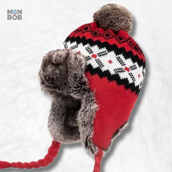 Bonnet Péruvien Rouge à Fourrure