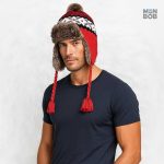 Bonnet en fourrure rouge style péruvien