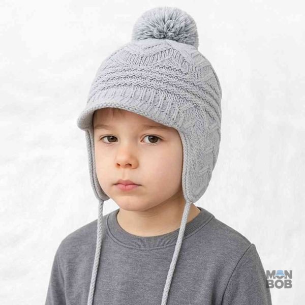 Bonnet gris pour enfant, style péruvien