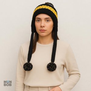 Accessoire chaud, bonnet péruvien en noir pour l'hiver
