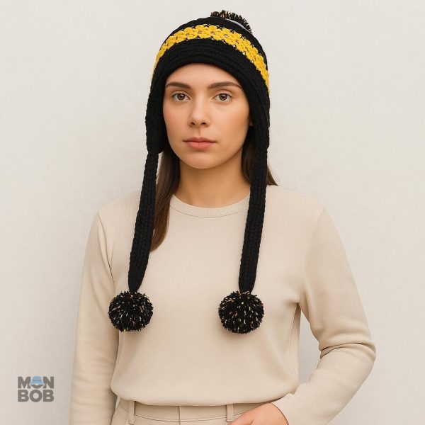 Accessoire chaud, bonnet péruvien en noir pour l'hiver
