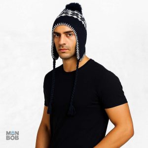 Bonnet à pompon bleu, style péruvien