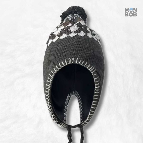 Bonnet péruvien gris avec pompon