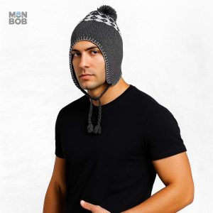 Bonnet à pompon gris, style péruvien