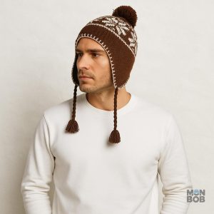 Bonnet à pompon marron, style péruvien tendance