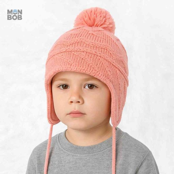 Bonnet enfant rose, style péruvien, parfait pour l'hiver
