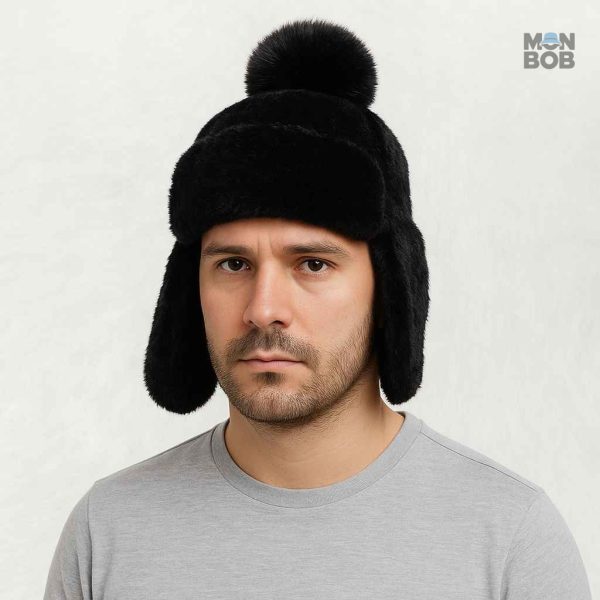 Bonnet noir pour protéger les oreilles, style pompon