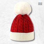 Bonnet Rouge et Blanc avec Pompon, idéal pour l'hiver